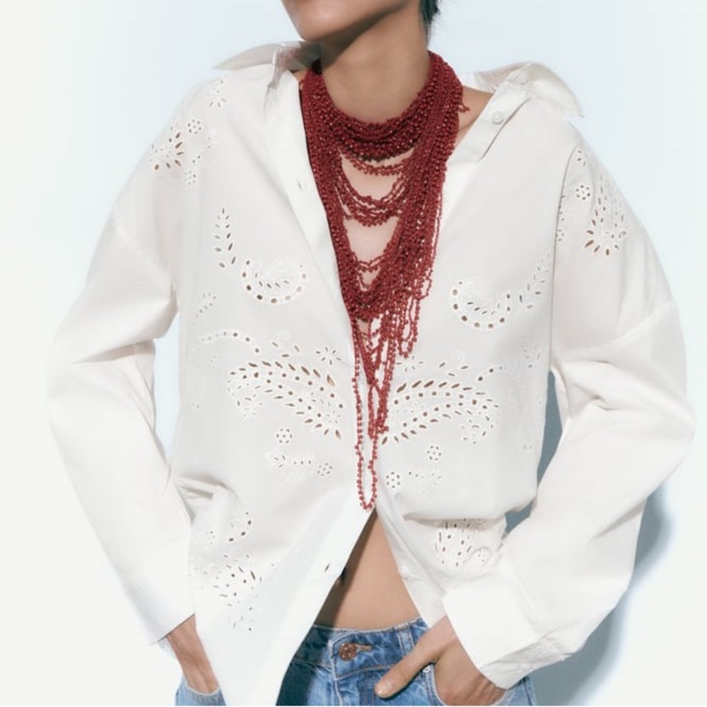 ZARA - EMBROIDERED POPLIN SHIRT